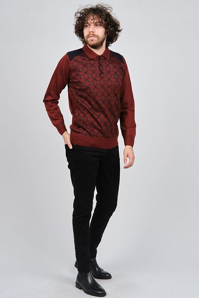 Pelikan Men's Patterned Elbow Detailed Polo Neck Sweater 1577429 Claret Red