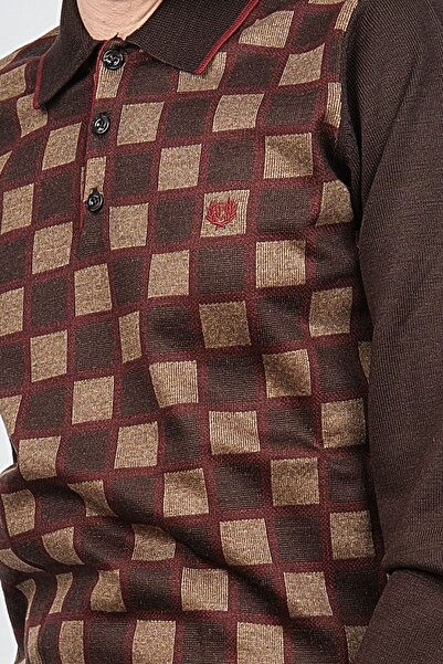 Pelikan Men's Patterned Polo Neck Sweater 1577428 Brown