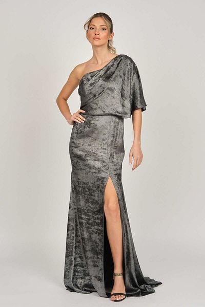 Maxra Govana Women's One Shoulder Velvet Evening Dress 47755135 Silver