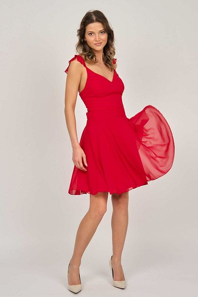 DORİDORCA Women's Chiffon Short Evening Dress 5922025 Red