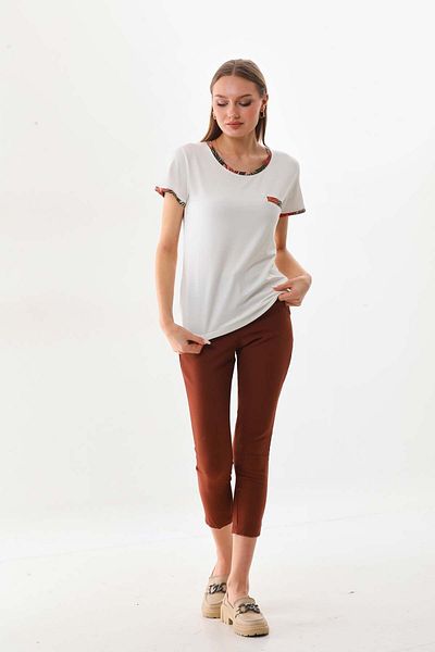 Sistas Women's Ornamental Pocket Detailed Short Sleeve Blouse 23150 Ecru