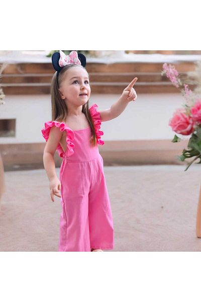 BEBEĞİME ÇORAP Children's Jumpsuit with Straps and Buttons - Ruffle Salopet