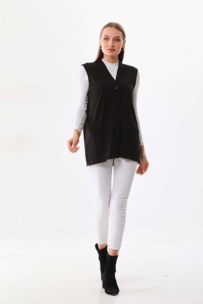 Günay Women's Pocket Detailed V-Neck Vest 2603 Black
