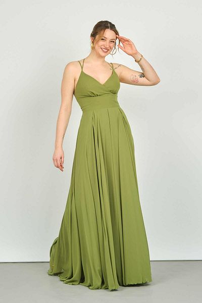 DORİDORCA Doridorca Women's Rope Strap Long Evening Dress 4115 Khaki