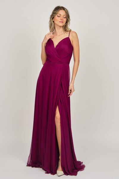 ŞEREF VURAL Women's Strappy Chiffon Evening Dress