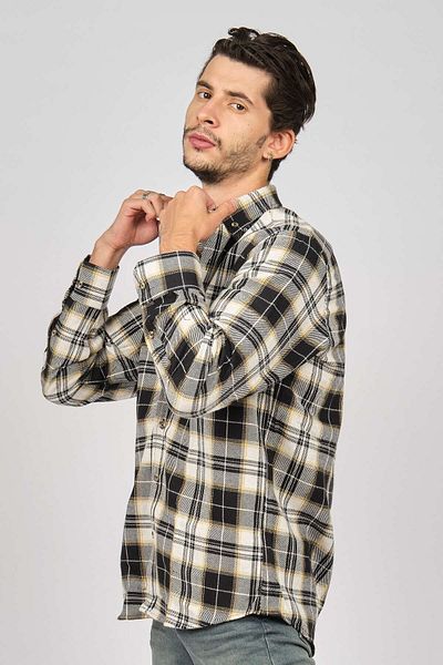 De Leone Men's Striped Long Sleeve Wool Finished Shirt 0171109 Ecru