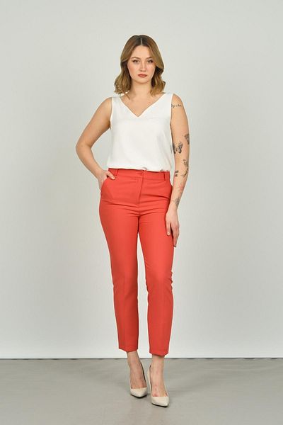 F&A Textile Women's Ankle Length Double Pocket Narrow Fit Pants 7001 Coral
