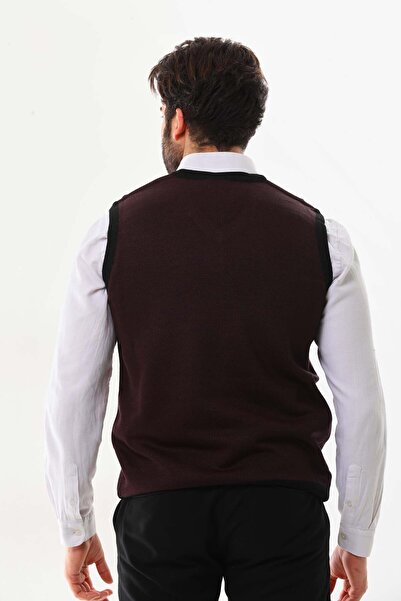 Pelikan Men's Striped V-Neck Sweater 9606 Claret Red