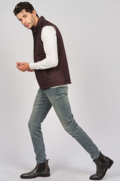 daynax Men's Furry Pocket Detailed Vest 492908 Claret Red