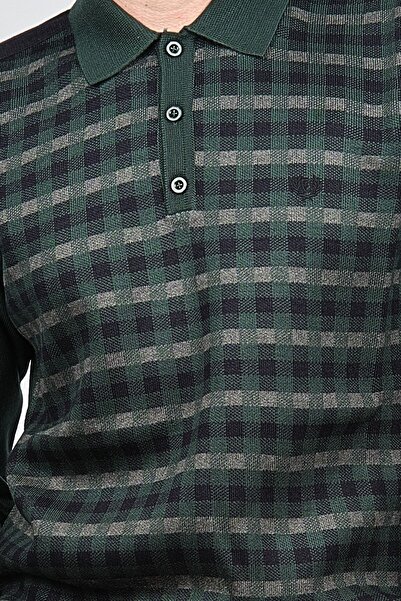 Pelikan Men's Striped Elbow Detailed Polo Neck Sweater 1577409 Green