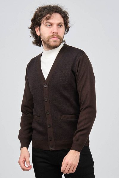 Ateş Triko Men's Patterned Wool Cardigan 6092090 Brown