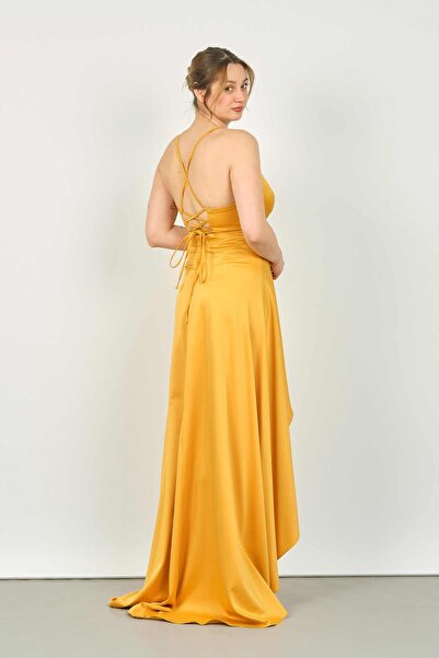 Saygın Women's Rope Strap Long Evening Dress0991320 Mustard