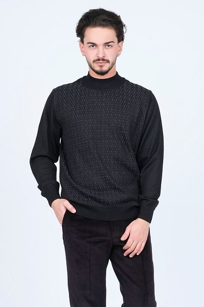 Ateş Triko Pulover de lână cu model pe jumătate pescar pentru bărbați 6092254 Negru