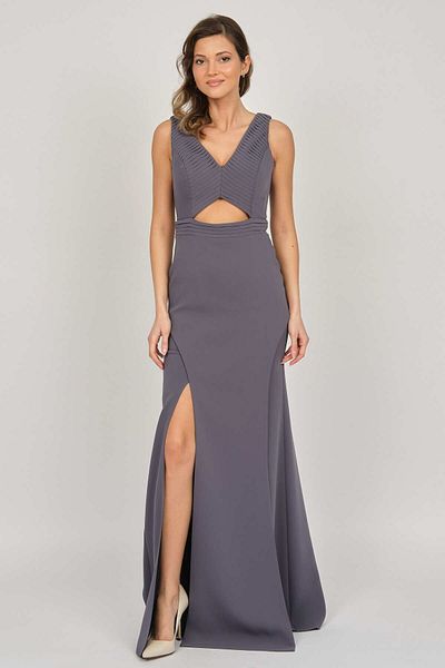 DORİDORCA Women's Deep Slit Long Evening Dress 5927010 Gray