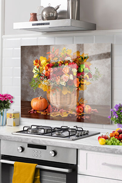 Onbiya Premium Mutfak Cam Ocak Arkası Koruyucu | Çiçek