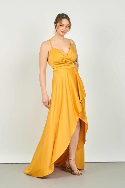 Saygın Women's Rope Strap Long Evening Dress0991320 Mustard