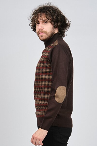 Pelikan Ανδρικό πουλόβερ με μοτίβο με λεπτομέρεια αγκώνα 1577709 καφέ