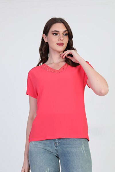 ELLA CAMELIA Bluză de damă cu dantelă 5010027 Coral