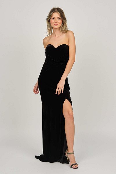 Maxra Govana Women's Deep Slit Long Evening Dress 4775157 Black