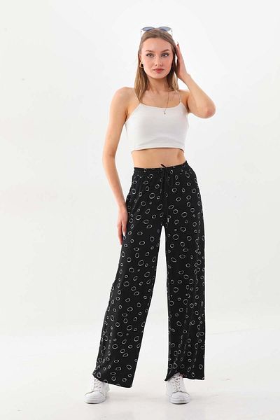 Sistas Women's Patterned Waist-Tied Comfortable Form Trousers 23498 Black
