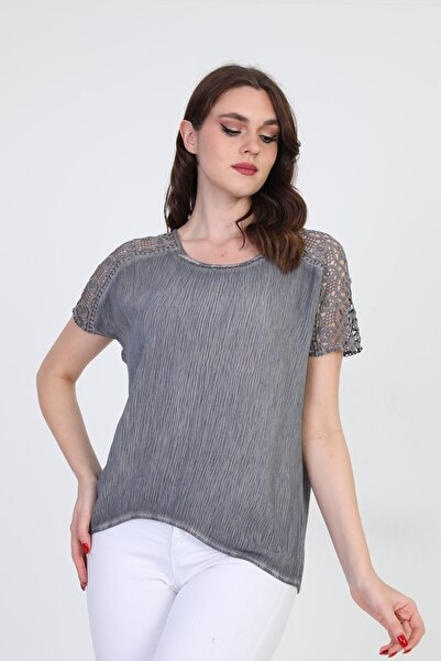 ELLA CAMELIA Γυναικεία μπλούζα με δαντέλα με λεπτομέρειες 5010062 Anthracite