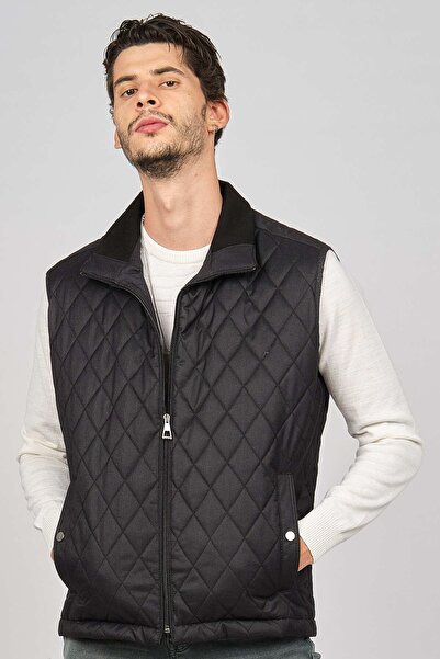 daynax Men's Pocket Detailed Diamond Patterned Vest 492700 Black