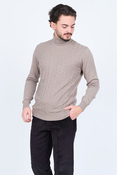 Raymons Men's Patterned Full Fisherman Knitwear Sweater 67822507 Stone