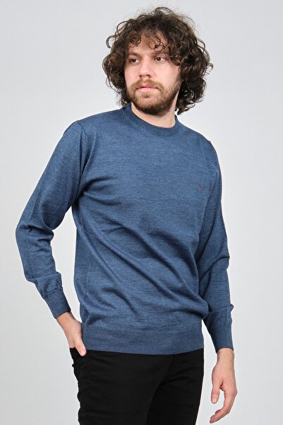 Pelikan Men's Crew Neck Wool Sweater 1572019 Indigo