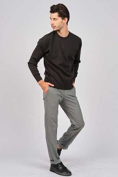 PAVE Men's Crew Neck Wool Sweater 4538103 Smoked