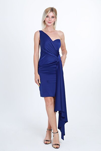 DORİDORCA فستان سهرة بكتف واحد نسائي 5924015 أزرق منتصف الليل