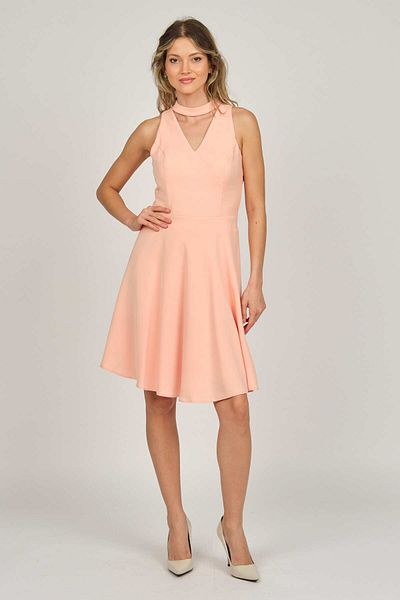 DORİDORCA Women's Neck Detailed V-Neck Evening Dress 5928094 Salmon