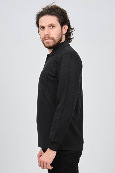 Çizgi Triko Men's Pocket Detailed Polo Collar Sweat 42544244 Black