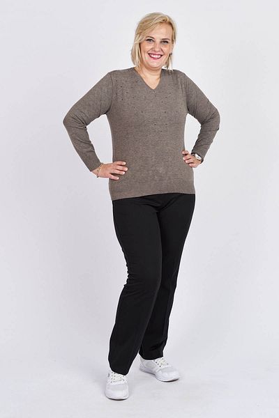 Büşra Triko Women's Gray V-Neck Knitwear Sweater 3998213