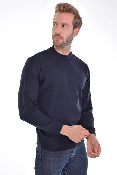 Çizgi Triko Чоловічий напіврибальський трикотажний светр з металевою сіткою 4241b Темно-синій