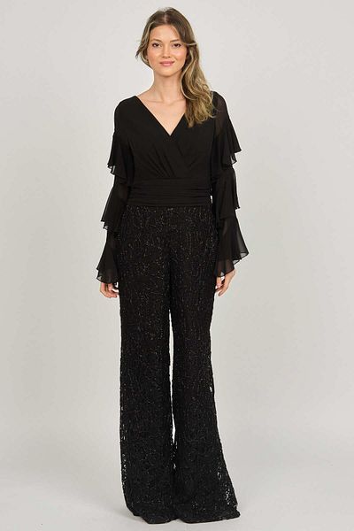 DORİDORCA Women's Sequined Ruffle Detailed Evening Dress Jumpsuit 5921011 Black