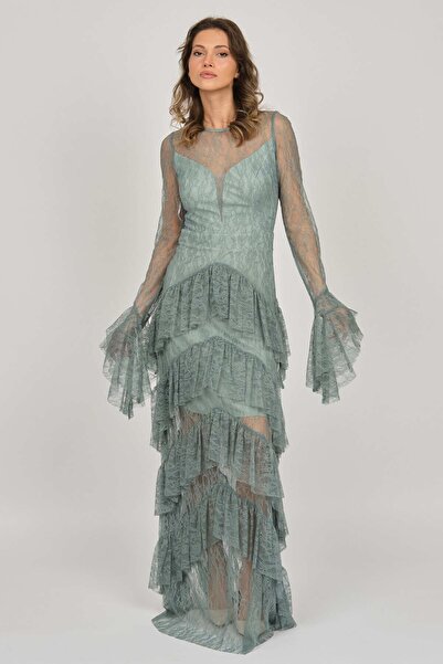 DORİDORCA فستان سهرة نسائي بتفاصيل كشكش 5921085 قالب ليمون