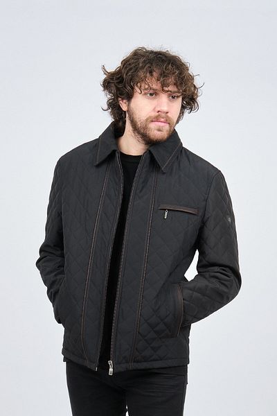 LUCAS Men's Collared Classic Quilted Coat 2650724 Black