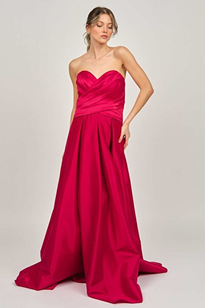 ŞEREF VURAL Women's Strapless Long Evening Dress 5437827 Red