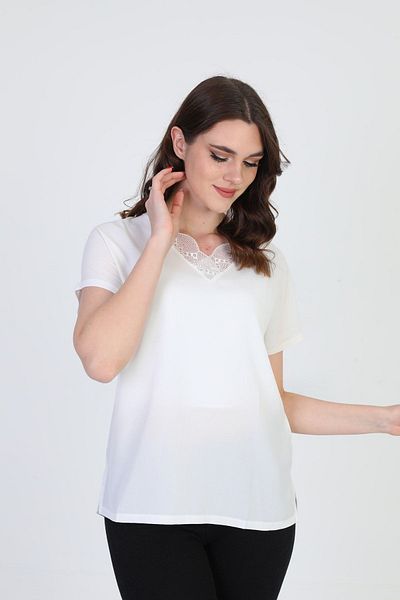 ELLA CAMELIA Women's Lace Collar Blouse 20e020 Ecru