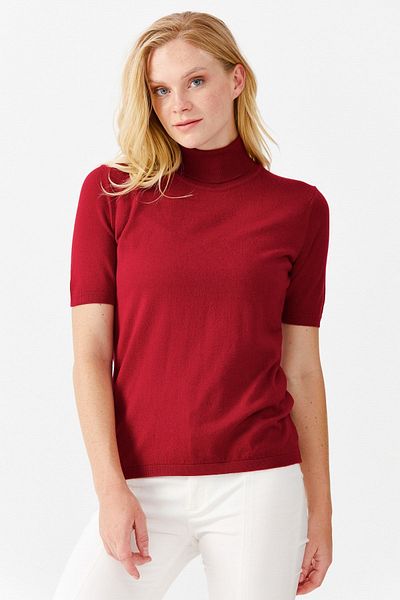 Desen Triko Women's Lycra Short Sleeve Full Fisherman Blouse 20346 Red