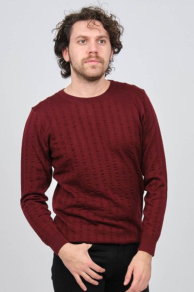 Desen Triko Pulover de lână cu gât crew pentru bărbați 0249625 Roșu Claret