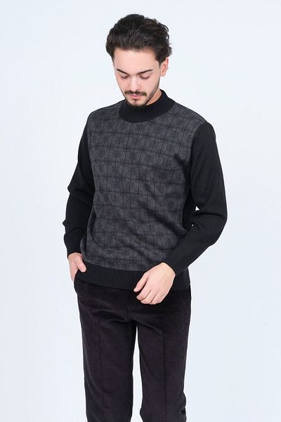 Ateş Triko Pulover de lână cu model pe jumătate pescar pentru bărbați 6092524 negru