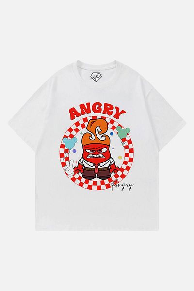 EFBUTİK Unisex White Reverse Face Angry T-shirt