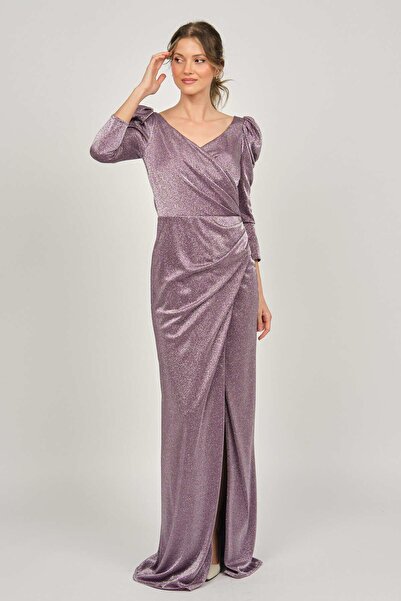 DORİDORCA Women's Deep Slit Long Evening Dress 5922102 Plum