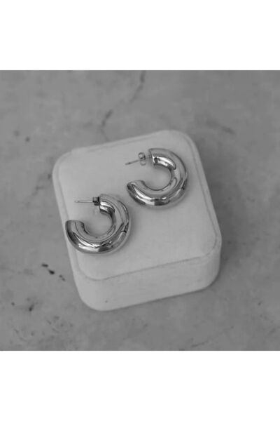 neslyaccessories 925 Ayar Gümüş Iğneli Bombe Halka Küpe ( 3 Cm )