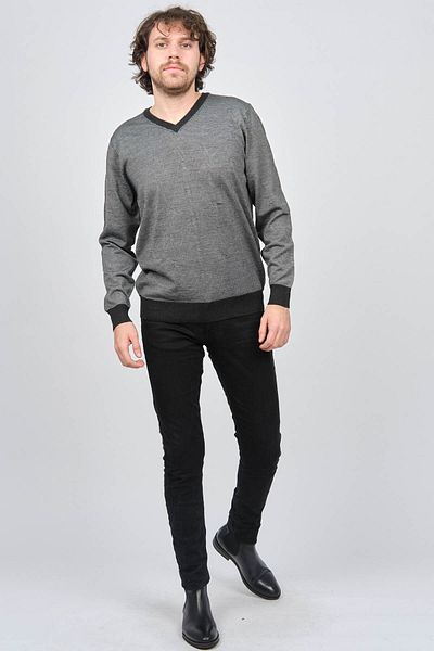 Desen Triko Men's V-Neck Patterned Wool Sweater 0249537 Anthracite