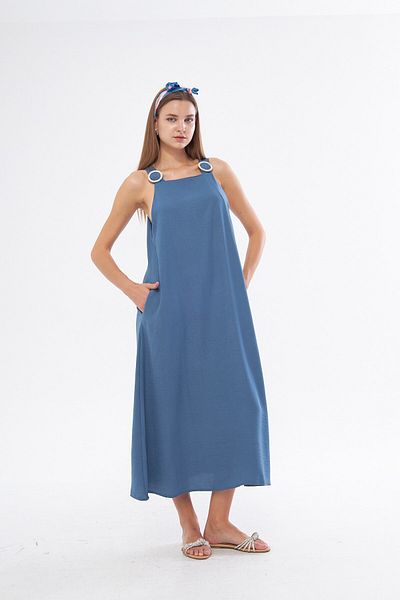 The Champ Clothing Rochie drapată cu guler pătrat cu umeri cu bijuterii albastre