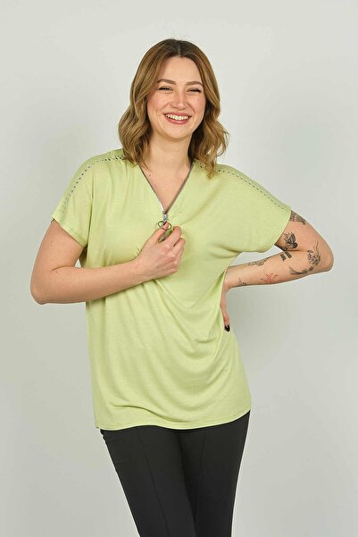 ELLA CAMELIA Bluză cu mânecă scurtă cu fermoar pentru femei 20E038 Lemon