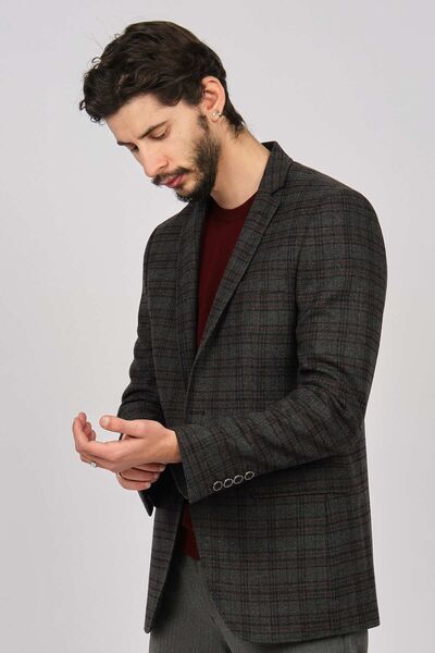 GİO Men's Plaid Sports Cut Wool Jacket 2951003 Anthracite