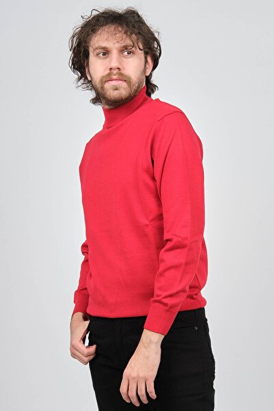 PAVE Чоловічий червоний вовняний светр з напівкомірцем